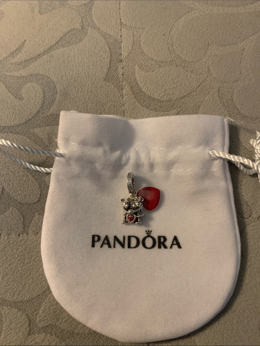 Pandora Silver Charm with Red Enamel Heart and Crystal Accents